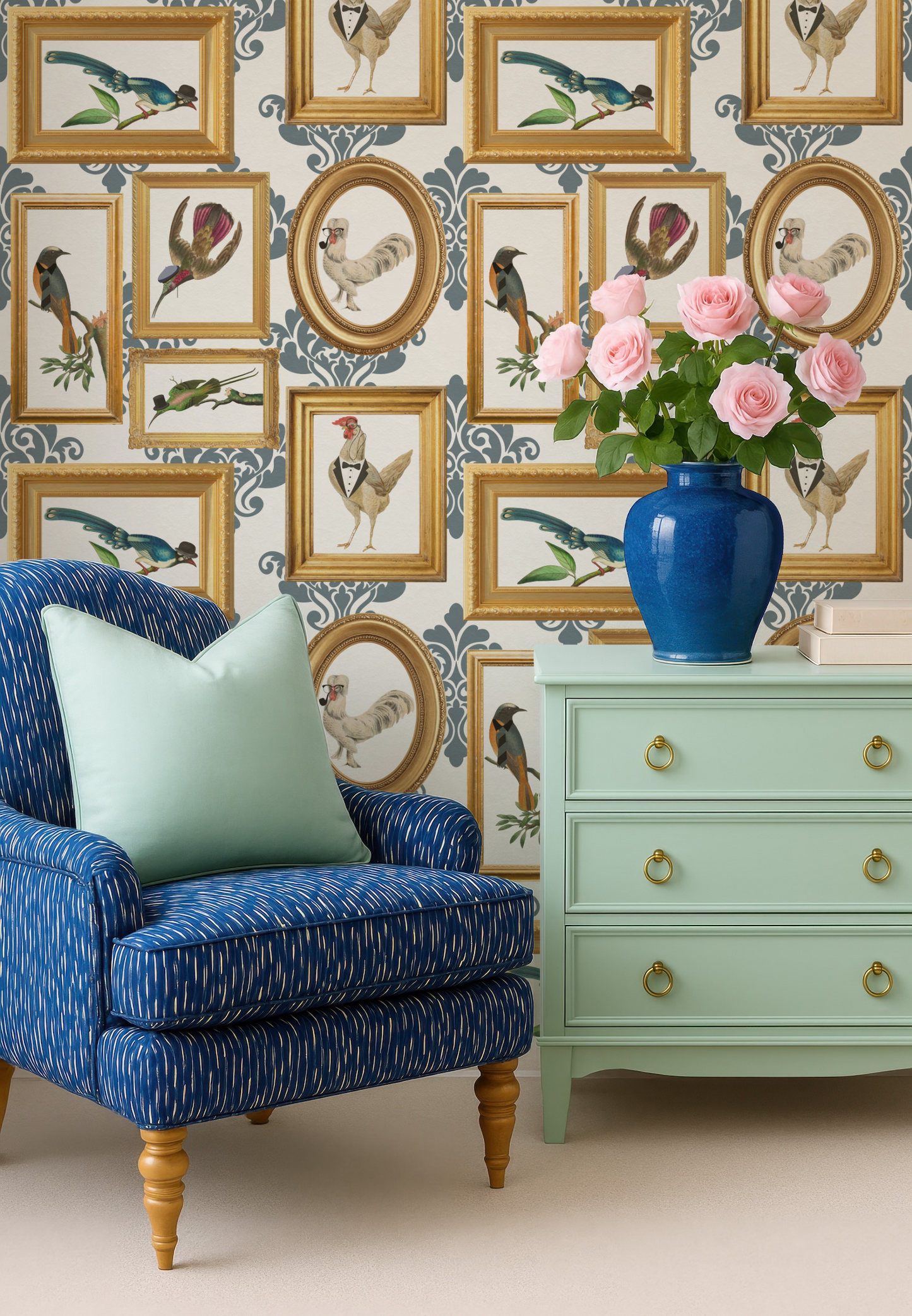 Fancy Pants Birds Whimsical Gallery Art Wallpaper