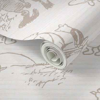 Roll of wallpaper with bear pattern on a light background