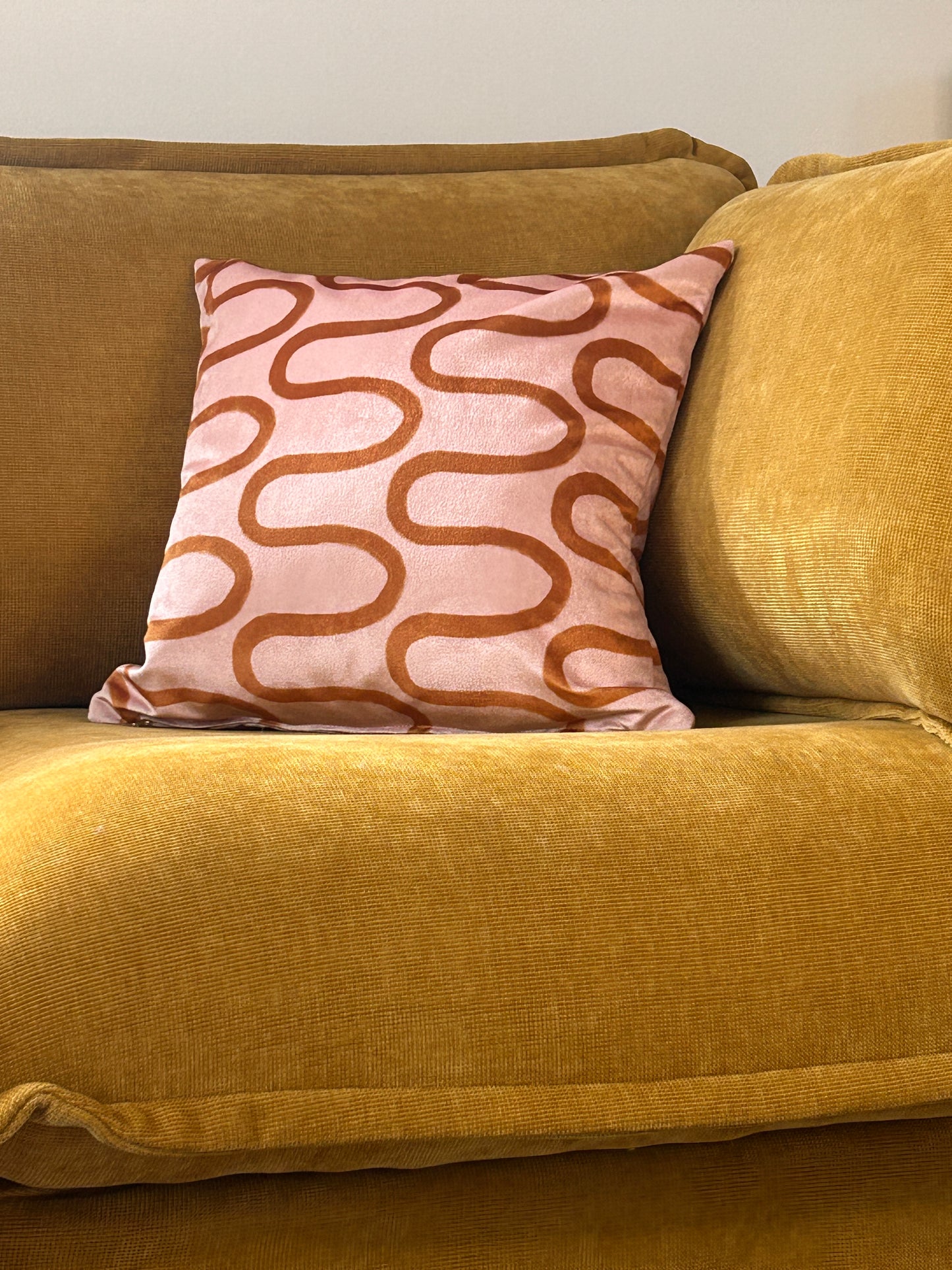 Fun Hand Drawn Rust & Pink Squiggly Lined Pillow Cover