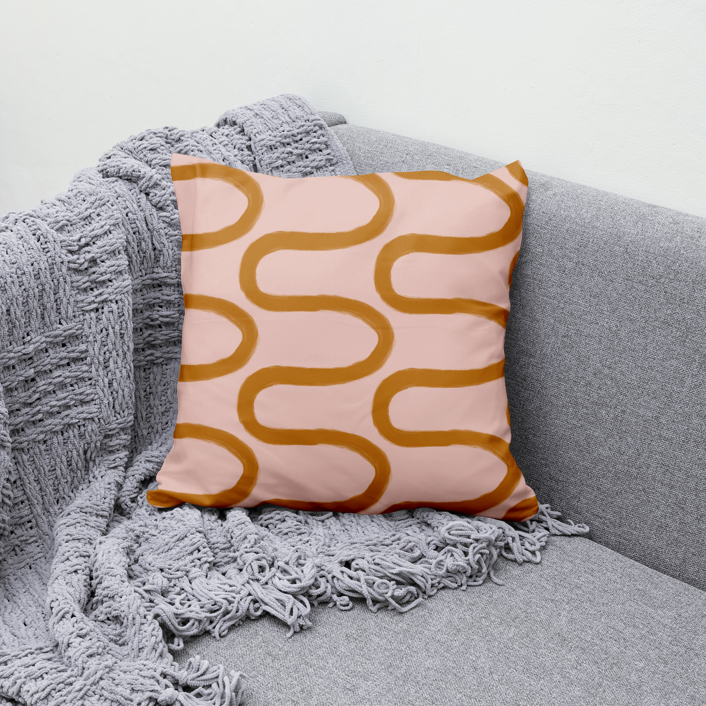 Fun Hand Drawn Rust & Pink Squiggly Lined Pillow Cover