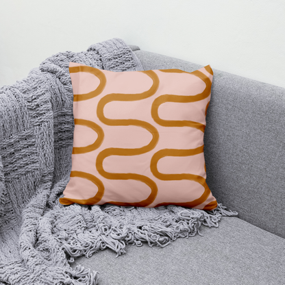 Fun Hand Drawn Rust & Pink Squiggly Lined Pillow Cover